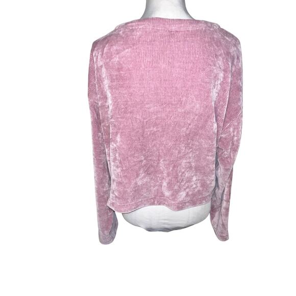 Old Navy rose dawn size L crop long sleeve button front Deep V knit Chenille top - Picture 4 of 7